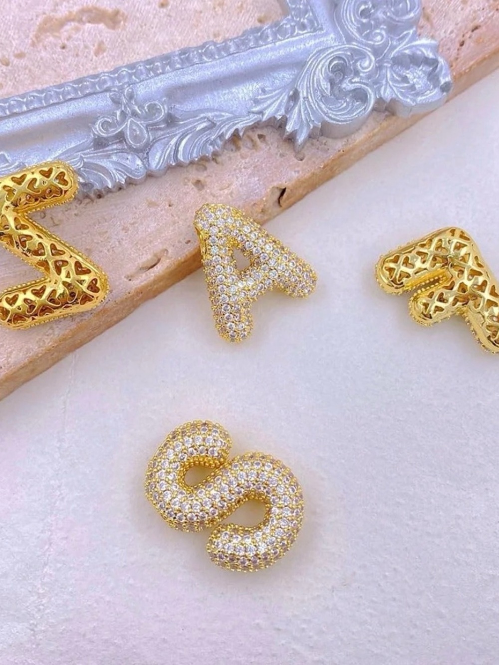 Y2k Pave Gold Plated Bubble Letter S Pendant Rhinestone Necklace Chunky Gift - Picture 2 of 5
